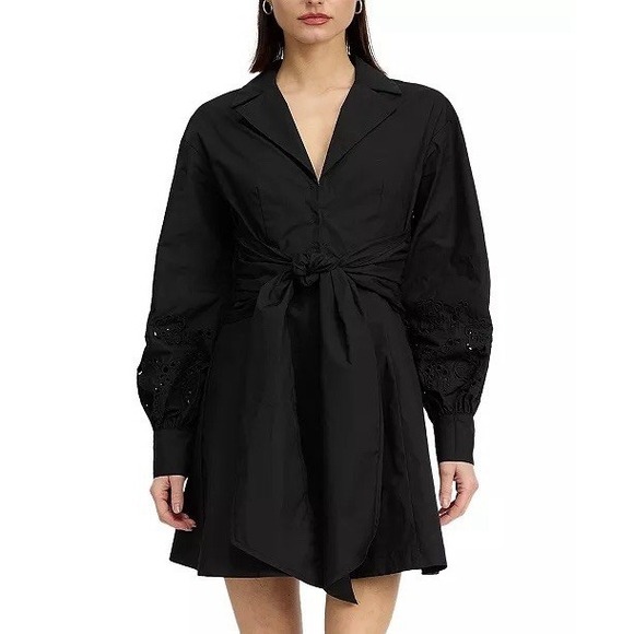 En Saison Dresses & Skirts - En Saison Bendetta Tie Waist Long Sleeve Short Dress Lace Sleeves Size XS